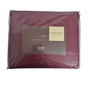 Sonoma Twin Sheet Set Fitted Flat Pillowcase Sateen Red NEW Sealed 400 Thread